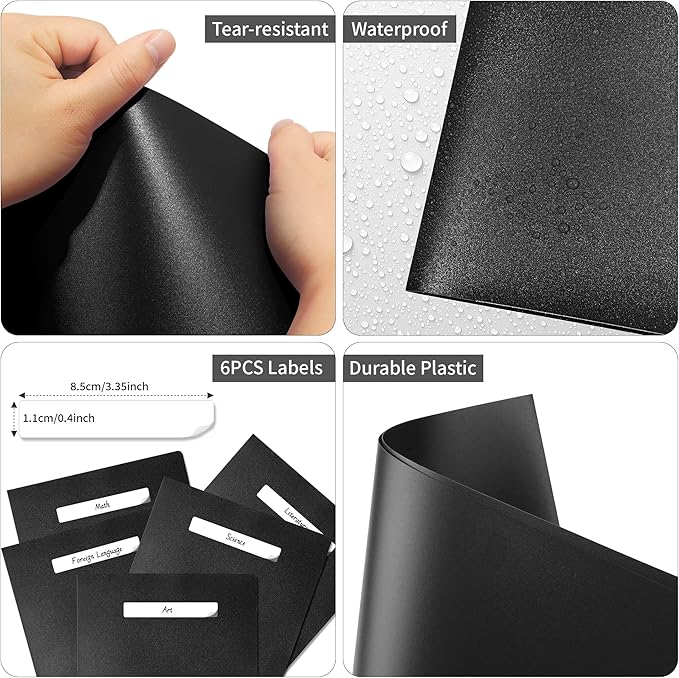 6 Pack Folders with Pockets Black, 2 Pocket Plastic Folder with Pockets for School File Folder for Documents Letter Size with Business Card Slot Back to School Office Teacher Supplies