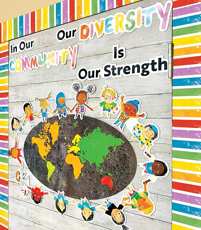 Carson Dellosa All are Welcome 65Ft of Striped Rainbow Bulletin Board Borders, 1 Roll of Colorful Trim for Rolling Whiteboard, Cork and Posterboard, Party Decorations, and Classroom Decor