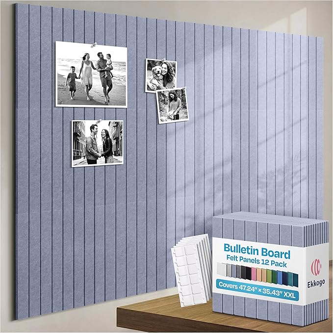 X-Large Cork Board Alternative 12-Pack Felt Bulletin Board Thick and Decorative Pin Board for Home Office Walls 47.24 x 35.43 Inches with 72 Adhesive Tabs - [Dusky Gray]