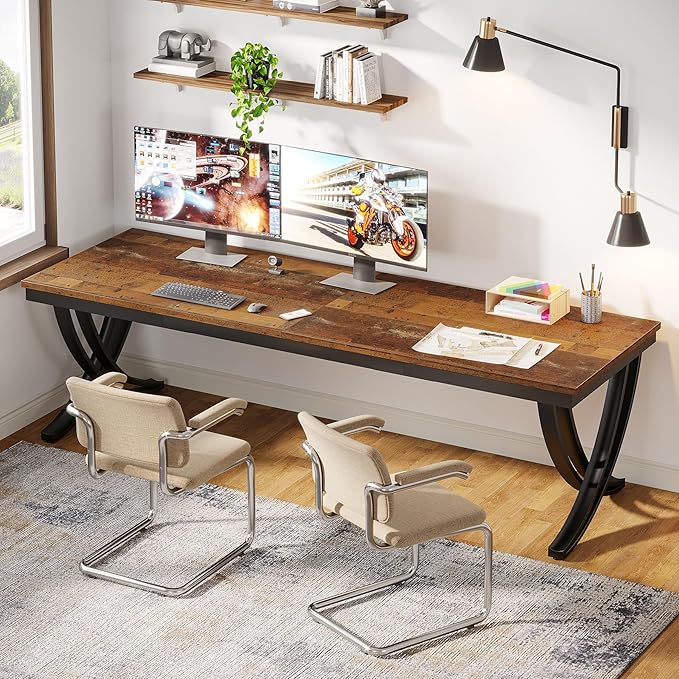 Tribesigns 2 Person Office Computer Desk, 78.7-Inch Extra Long Desk, Large Double Desk for Two People, Workstation Work Desk for Home Office with Stylish Legs (Brown)