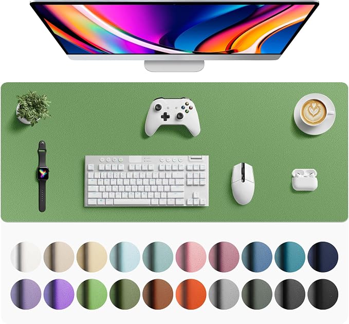 Aothia Faux Leather Desk Mat - Large Mouse Pad, Non-Slip PU Leather Blotter, Waterproof Writing Surface for Office and Home (Olive Green, 42" x 17")