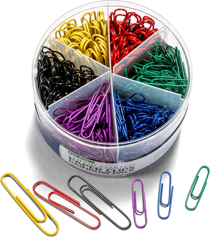 Officemate PVC Free Color Coated Clips, Assorted Colors, 450 per Tub (300 #2, 150 Giant) (97227)