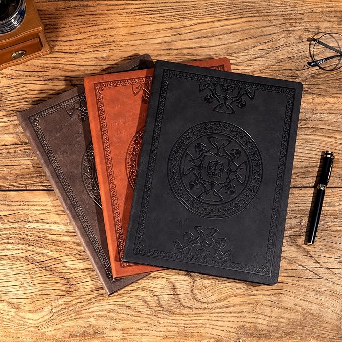 CAGIE Lined Journal Notebook for Women Men, 300 Pages Soft Cover Notebook Leather Journals for Writing, 180 Lay Flat Vintage Mens Journal Personal Diary 8.5"×11", Brown