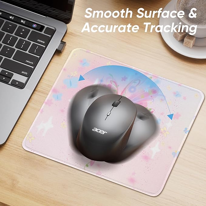 Premium Stitched Mouse Pad 10.2 x 8.3 in | Smooth, Washable Desk Mat with Non-Slip Base | Personalized Cute MousePads for Gaming,Work,Laptop, Computer, Office, Home (Pink Butterfly dream)