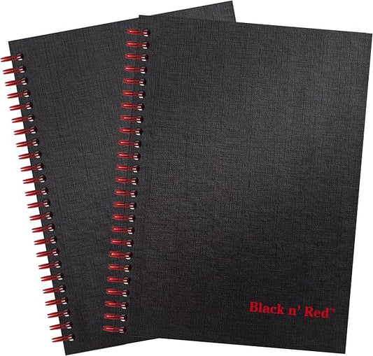 Black n' Red Notebooks, Business Journals, 2 Pack, 8-1/4" x 5-1/4", 70 Sheets, Ruled, Optik Paper, Scribzee App, Hardcover, Wirebound, Black‬‬‬‬‬‬ (400163208)