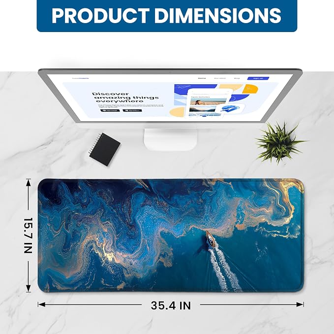 Aesthetic Desk Mat, Cute Coastal Escape Desk Pad Protector for Work & Decor, 35.4" x 15.7", Pretty Non-Slip Extended Mouse Pad for Office or Home