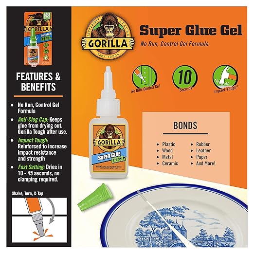 Gorilla Super Glue Gel, Clear Glue, 20 Gram (Pack of 2) - All Purpose and Fast Setting for Projects and Repairs