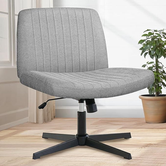 Orange Factory Criss Cross Chair No Wheel Wide Cross Legged Office Desk Vanity Chair Comfy Fabric Armless Adjustable Swivel for Home Computer Task (Grey No Wheel, Classic Fabric)