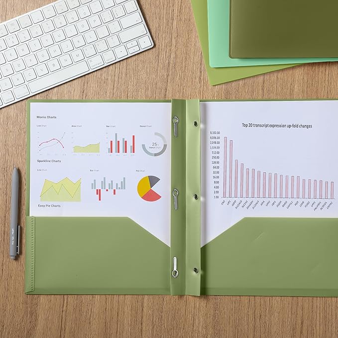 Mr. Pen- Plastic Folders with Pockets and Prongs, 5 Pack, Letter Size, Green Shades, Flexible Plastic Folders with Prongs