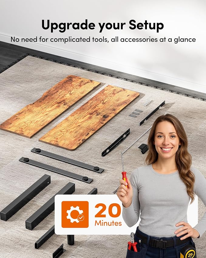 FEZIBO Standing Desk 48 × 24 Inch Electric Height Adjustable, Rustic Brown | Sit and Stand Up Adjustable Desk, Home Office Computer Desk with 3 Customizable Memory Presets