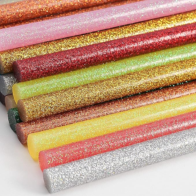 ZOENHOU 308 PCS Colored Glitter Hot Glue Sticks, 14 Colors Melt Adhesive Glue Sticks, Mini Hot Glue Sticks for DIY Art Craft General Repairs Gluing Projects, 4 x 5/16 Inch