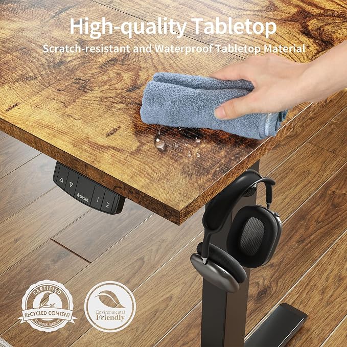 Agilestic 60*24 Inch Height Adjustable Electric Standing Desk, Rustic Brown | Sit Stand Up Computer Desk, Memory Presets, Stable Steel Frame,154 lbs, Easy Assembly, Splice Board, Home Office, Studying