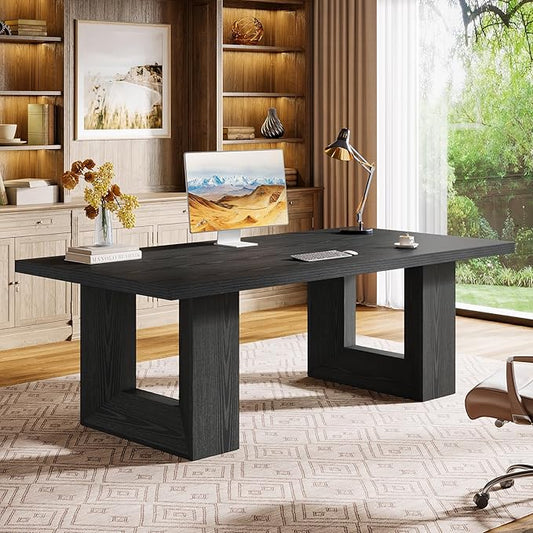 Tribesigns 62.99" Home Office Desk, Large Farmhouse Executive Desk, Computer Table for Office, Conference Room (Black)