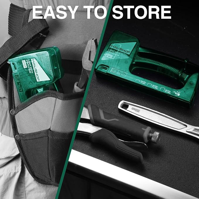 HAUSHOF Light Duty Staple Gun, Upholstery Staple Gun with 800PCS JT21 Staples and Stapler Remover, Fits JT21 Staple of 1/4'', 5/16'' & 3/8'', Used for Wood, Classroom, Crafts, DIY (Green Transparent) | Upholstery Staple Gun Fits JT21 Staple of 1/4'', 5...