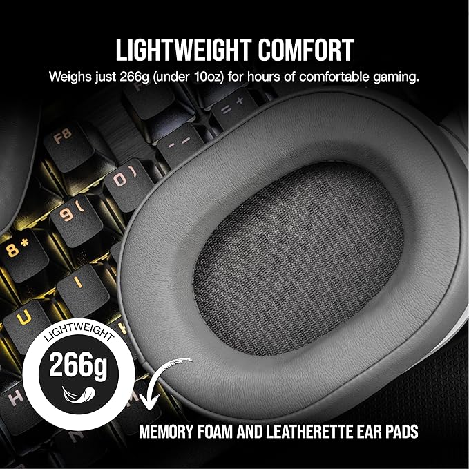 Corsair HS55 Wireless Multiplatform Lightweight Gaming Headset with Bluetooth - Dolby 7.1 Surround Sound - iCUE Compatible - PC, PS5, PS4, Nintendo Switch, Mobile - White