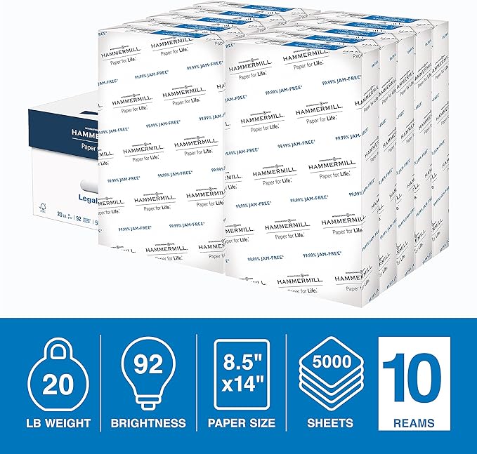 Hammermill 105015CT Copy Plus Copy Paper, 92 Brightness, 20lb, 8-1/2 x 14, White, 5000 Sheets/Carton (HAM105015CT)