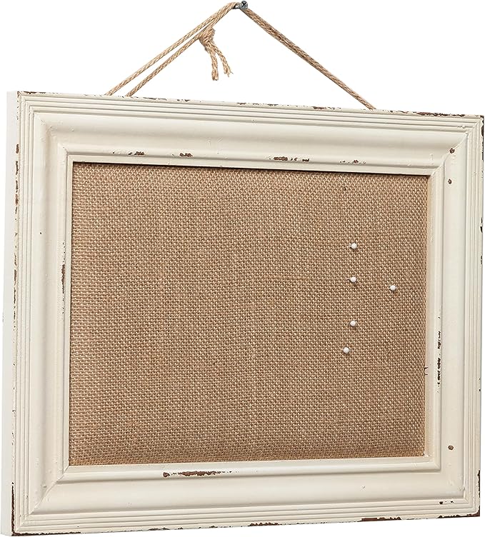 SOFE Cute Linen Small Bulletin Board, 15.7×12 Inches White Decorative Cork Boards for Walls with Frame, Wood Vision Board Farmhouse Pin Board for Home Office School, Rustic Memo Board Display Photo