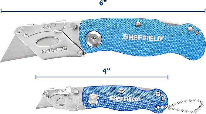 Sheffield Utility Knife and Mini Box Cutter, Folding Utility Knife Set Aluminum Handles, Accepts Std and Mini Blades, Box Cutters for Trades and DIY