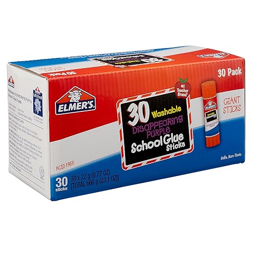 Elmer's Disappearing Purple School Glue Sticks, Washable, 22 Grams, 30 Count (Pack of 2)