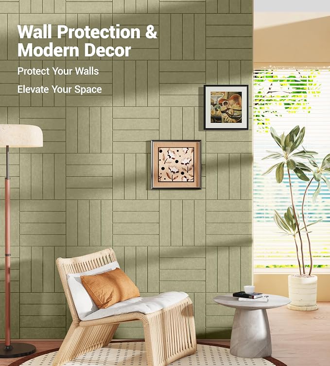 28" x 18" Felt Bulletin Board Tiles 1/2" Thick, Sage Green | 6 Pack Felt Tiles, Large Cork Board Alternative, 30 Adhesive Tabs, Pin Board for Home Office Decor with Easy Install