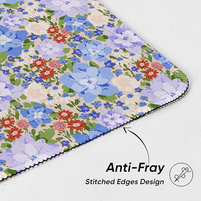 Premium Stitched Mouse Pad 10.2 x 8.3 in | Smooth, Washable Desk Mat with Non-Slip Base | Personalized Cute MousePads for Gaming,Work,Laptop, Computer, Office, Home (Violet-Blue Blossom Patch)