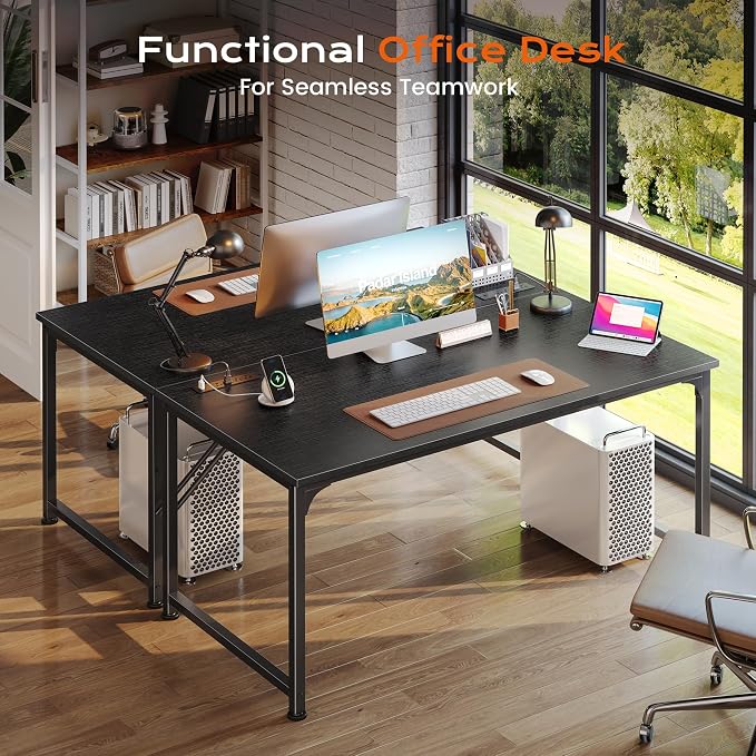 47 X 24 Inch Deeper Desk with Power Outlets | Computer Desk for Bedroom, Office Desk for Work from Home, Writing Study Gaming Table, Stable Metal Frame, Black