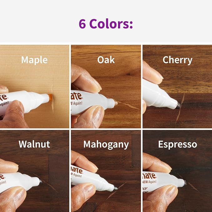 Rejuvenate Exact Match Wood Furniture & Floor Repair Markers, 6 Count, Brown Markers Cover All Scratches, Scuffs And Damage To Wood Furniture And Flooring | Covers Scratches & Scuffs on Furniture & Flooring, Colors: Maple, Oak, Cherry, Walnut, Mahogany...
