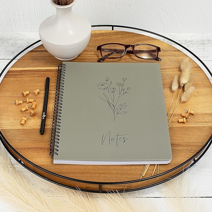 Aesthetic Spiral Notebook Journal For Women - Cute Dark Green 10.5 x 8.5 College Ruled To Do List Notepad With Large Pockets - Perfect to Stay Organized and Boost Productivity at Work or School