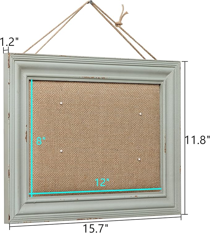 SOFE Cute Linen Small Bulletin Board, 15.7×12 Inches Decorative Cork Boards for Walls with Frame, Wood Vision Board Farmhouse Pin Board for Home Office School, Rustic Memo Board Display Photo