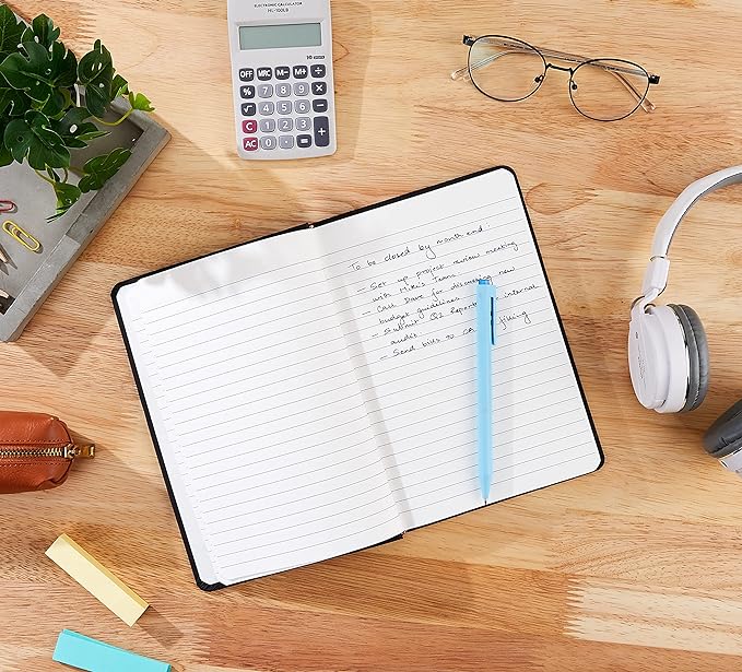 Amazon Basics Classic Lined Writing Notebook for Note Taking and Journaling, Hardcover with Elastic Closure, 240 Pages, 5" x 8.25", Black