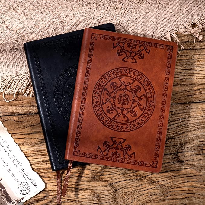 CAGIE 2 Pack Leather Vintage Journal for Men Soft Cover Lined Pages Notebook 180 Lay Flat for Writing Travel Diary, 5.7'' x 8.3'', Black, Brown