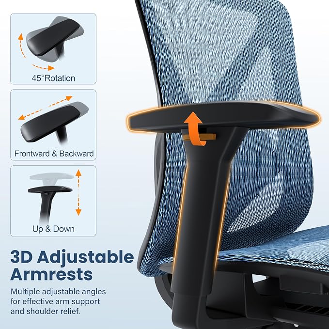 Ergonomic Office Chair, Mesh Computer Desk Chairs with Adjustable Lumbar Support, 3D Armrests, Tilt Function, Comfy Wide Seat, Swivel Executive Work Task Chair for Company and Home