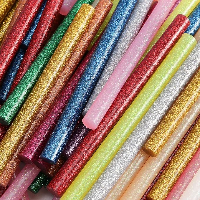 ZOENHOU 308 PCS Colored Glitter Hot Glue Sticks, 14 Colors Melt Adhesive Glue Sticks, Mini Hot Glue Sticks for DIY Art Craft General Repairs Gluing Projects, 4 x 5/16 Inch