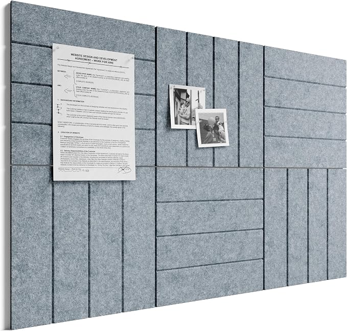 Bumusty 36" x 24" Large Cork Board Alternative, Blue Gray | 6-Pack Felt Bulletin Board Tiles, 60 Adhesive Tabs, 30 Pushpins, Home, Office, Classroom, Vision Board