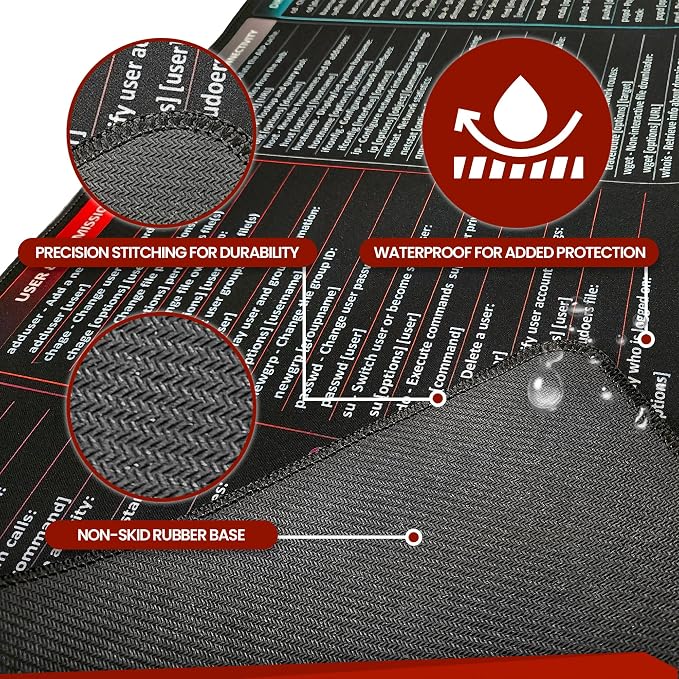 Linux Commands Mouse Pad | Shortcuts Cheat Sheet to Kali/Red/Hat/Ubuntu/OpenSUSE/Arch/Debian/Unix | Extended Large Cheat Sheet Desk Pad | 35.5" x 15.7" | Programmer Gifts