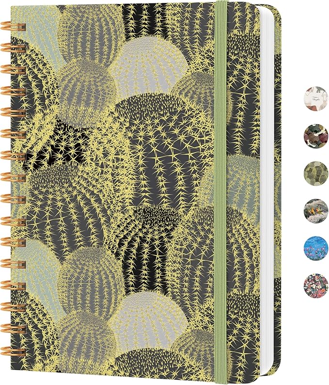 CICPAP Lined Spiral Journal Notebook, A5 College Ruled Notebook for Journaling, Note-Taking, and Daily Planning, Durable Hardcover with an Elegant Design, Cactus