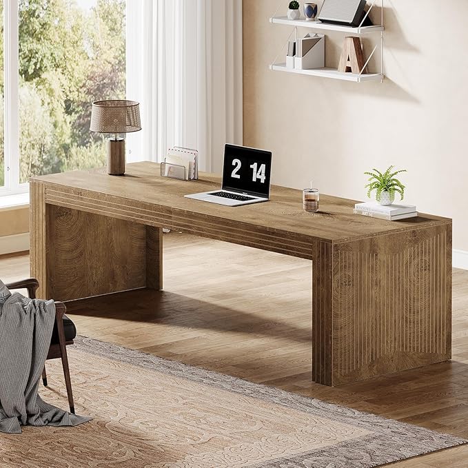 Tribesigns 79-Inch Extra Long Desk, Two Person Double Desk for Home Office, Wooden Long Computer Desk Writing Table for Office, Natural Oak