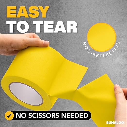 Gaffers Tape Heavy Duty, Easy to Rip, Residue-Free Professional Grade Floor Tape for Electrical Cords, Matte Finish Non Reflective, Weather Resistant (1, Yellow, 4" x 30 Yards)