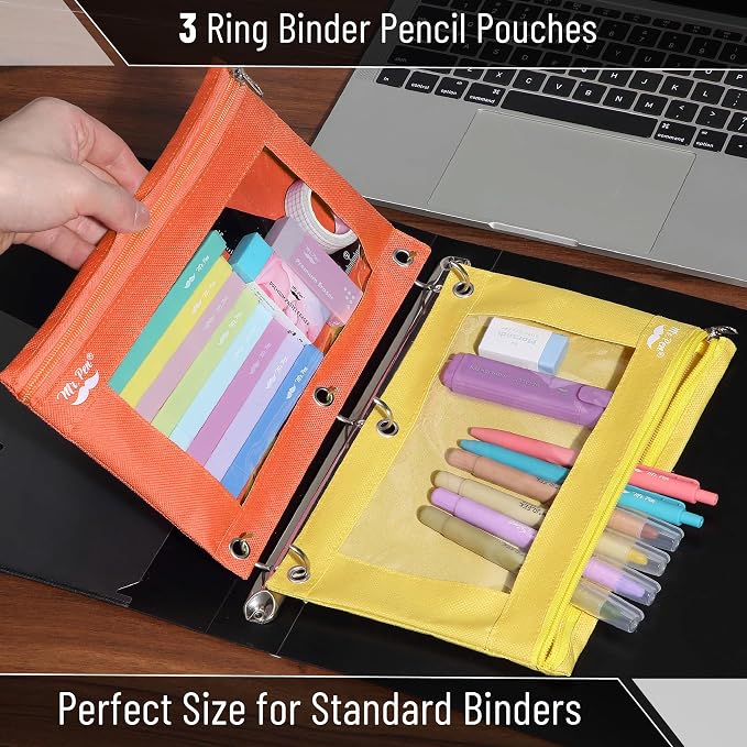 Mr. Pen- Pencil Pouch for 3 Ring Binder, 2 Pack, 10"x6.75", Smooth Zipper | Clear Window, Large Capacity Pencil Case with 3 Reinforced Grommets for School, Office, Supplies Storage | Clear Window, Large Capacity Pencil Case with 3 Reinforced Grommets f...