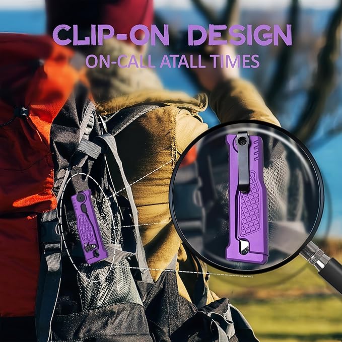 5.8" Aluminium Utility Knife, EDC Box Cutter with Clip, CNC Unibody, Lightweight All Metal Folding Box Cutter, Ideal Gifts for Men Women, with 10 Extra Blades（Purple）