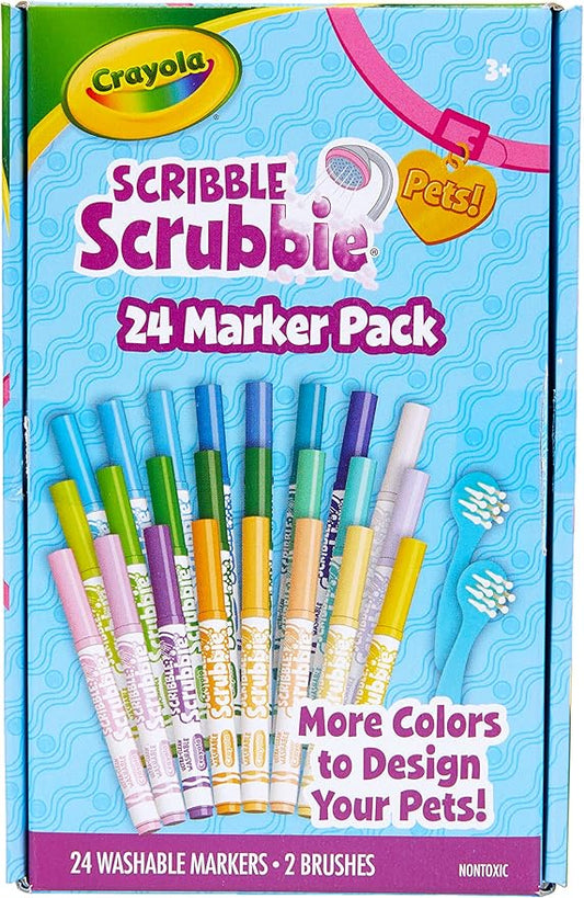 Crayola Scribble Scrubbie Pets Marker Refill & Expansion Set - 24 Washable Markers for Kids, Easter Basket Stuffers for Kids, Gifts for Girls & Boys [Amazon Exclusive]