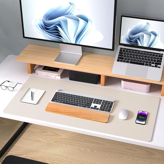 Aothia Large PU Leather Desk Pad Protector – Non-Slip Mouse Pad & Writing Mat for Office/Home, Waterproof, Easy to Clean (31.5" x 15.7", Eggshell)