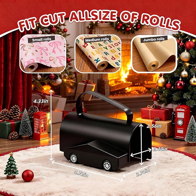 Wrapping Paper Cutter, Paper Cutter Slider Fit for Any Diameter Paper Roll, 3 Replaceable Blade for Smooth Straight Cuts, Gift Wrap Cutter with Handle, Easy Paper Cutting Tool for Holidays Birthday