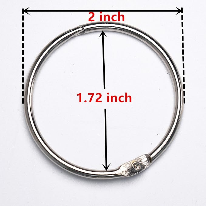 Loose Leaf Binder Rings Office Book Ring Clips 2 inch (20 Pack) for Index Cards Note Paper Metal Nickel Plated (Silver)