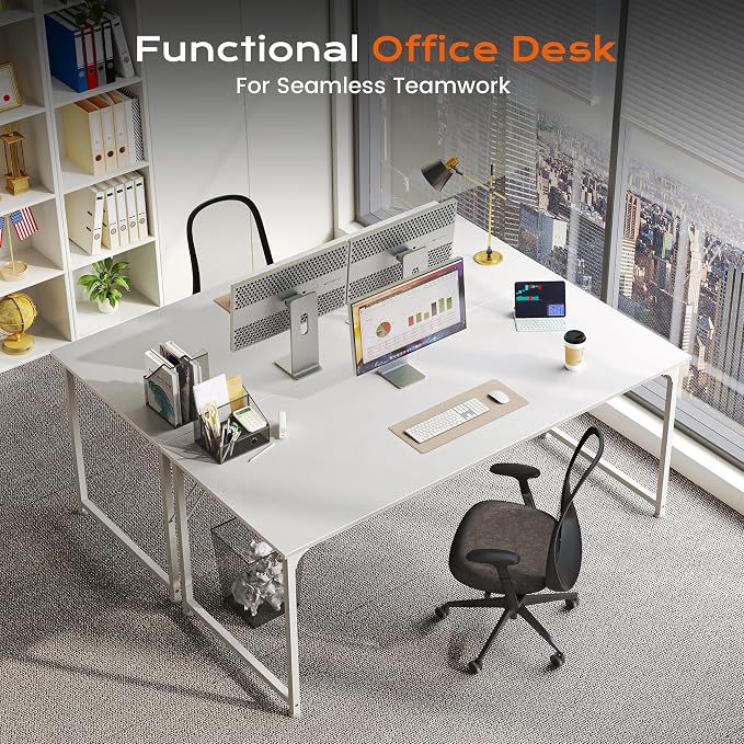 55 X 24 Inch Computer Desk with Deeper Desktop, Gaming Office Writing Work Desk for Home Office, Study, Bedroom, Work from Home, Metal Frame, White