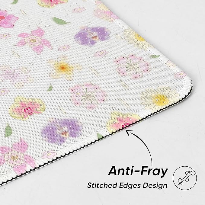 Premium Stitched Mouse Pad 10.2 x 8.3 in | Smooth, Washable Desk Mat with Non-Slip Base | Personalized Cute MousePads for Gaming,Work,Laptop, Computer, Office, Home (Soft blooming flowers)