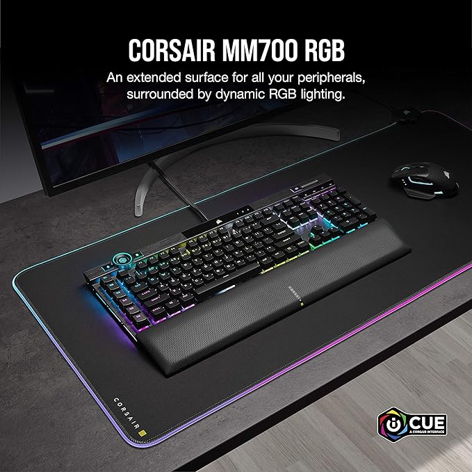 Corsair MM700 RGB Extended Cloth Gaming Mouse Pad - 36.6" x 15.8" - 360° RGB Lighting - Two USB Port Hub - Thick Rubber - Black