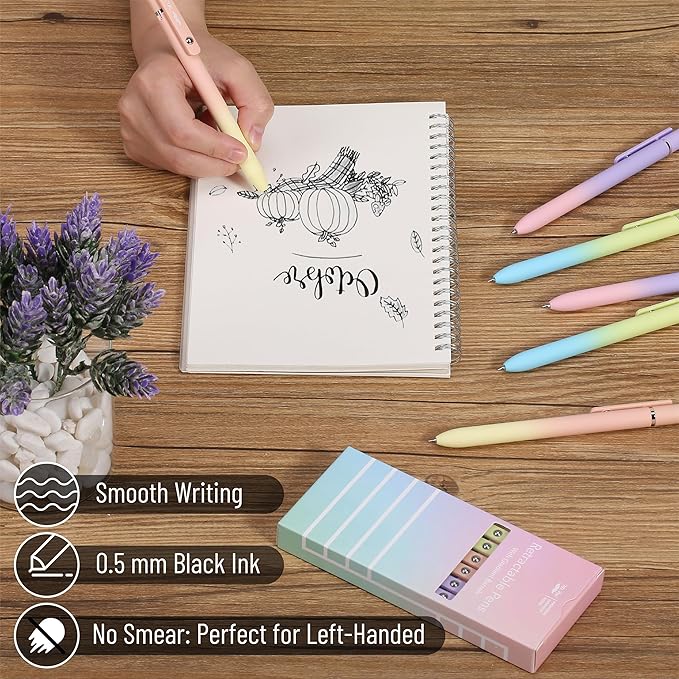 Mr. Pen- Retractable Gel Pens, 6 Pack, Gradient Color Barrels, Black Gel Pens, Fast Dry, Fine Point 0.5mm, Retractable, Cute Pens, Gel Ink Pens, Aesthetic Pens for Journaling