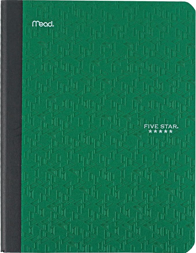 Five Star Composition Book + Study App, 4 Pack, College Ruled Paper, 7-1/2" x 9-3/4", 80 Sheets, Forest Green, Pacific Blue, Fire Red and Black (850065B-ECM)