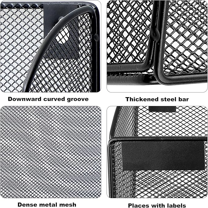 1 Pocket Mesh Wall File Holder Organizer Office Hanging File Folder Magazine Rack, Nametag Label Hooks Set Included (Black)